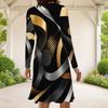 Women Plus Size Dark Purple Round Neck Long Sleeve Halloween Printed A Line Dress