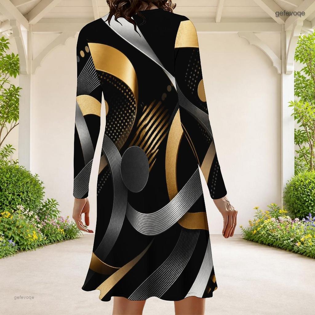 Women Plus Size Dark Purple Round Neck Long Sleeve Halloween Printed A Line Dress