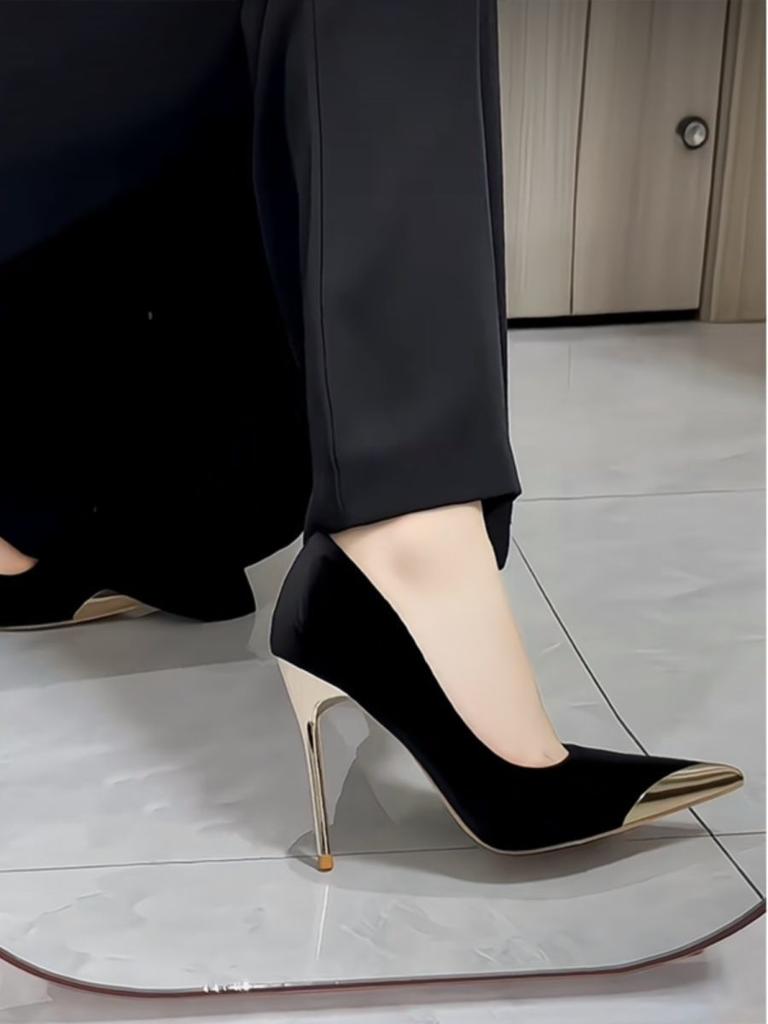 Light Luxury Black Suede High Heels Women's Thin Heels 2025 New Autumn and Winter Banquet Temperament Imperial Sister Shallow Mouth Pointed Single Sho