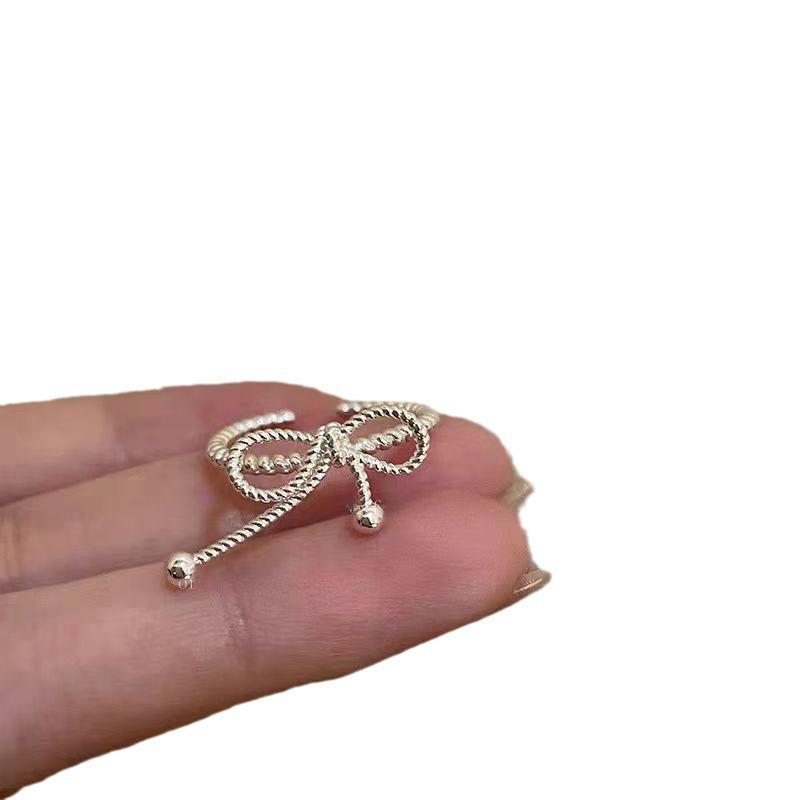 Silver Pearl Bow Open Ring for Women - Chic, Unique Design for Index Finger