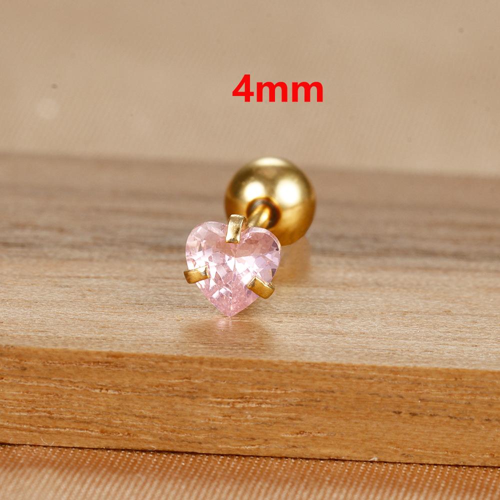 1 Adet Sade Pembe Zirkon Kalp Küçük Küpe Moda Minik Paslanmaz Çelik Charm Helix Kıkırdak Piercing Takı