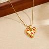 Gold Snake Bone Chain Necklace with Red Crystal Heart Pendant for Women