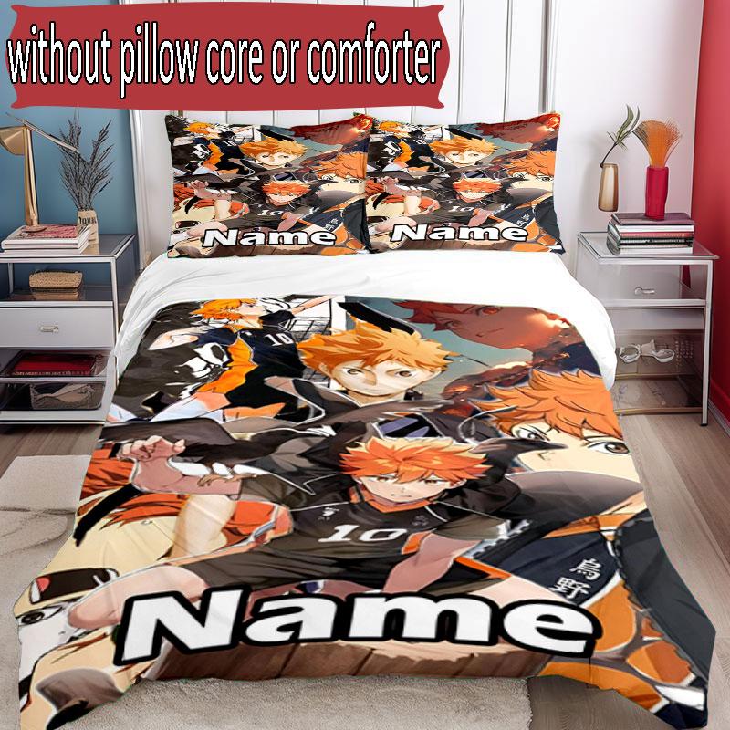 3-teiliges Bettbezug-Set (1 * Bettbezug + 2 * Kissenbezug, ohne Kern), Maßgeschneidertes Haikyu Muster Bettwäscheset, Heim Schlafzimmer Dekor Geschenk