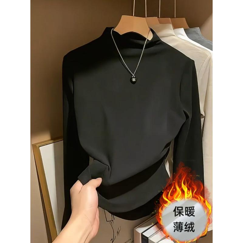 Waist pleated irregular bottoming shirt women's spring slim and thin Spice girl style long-sleeved T-shirt with top inside