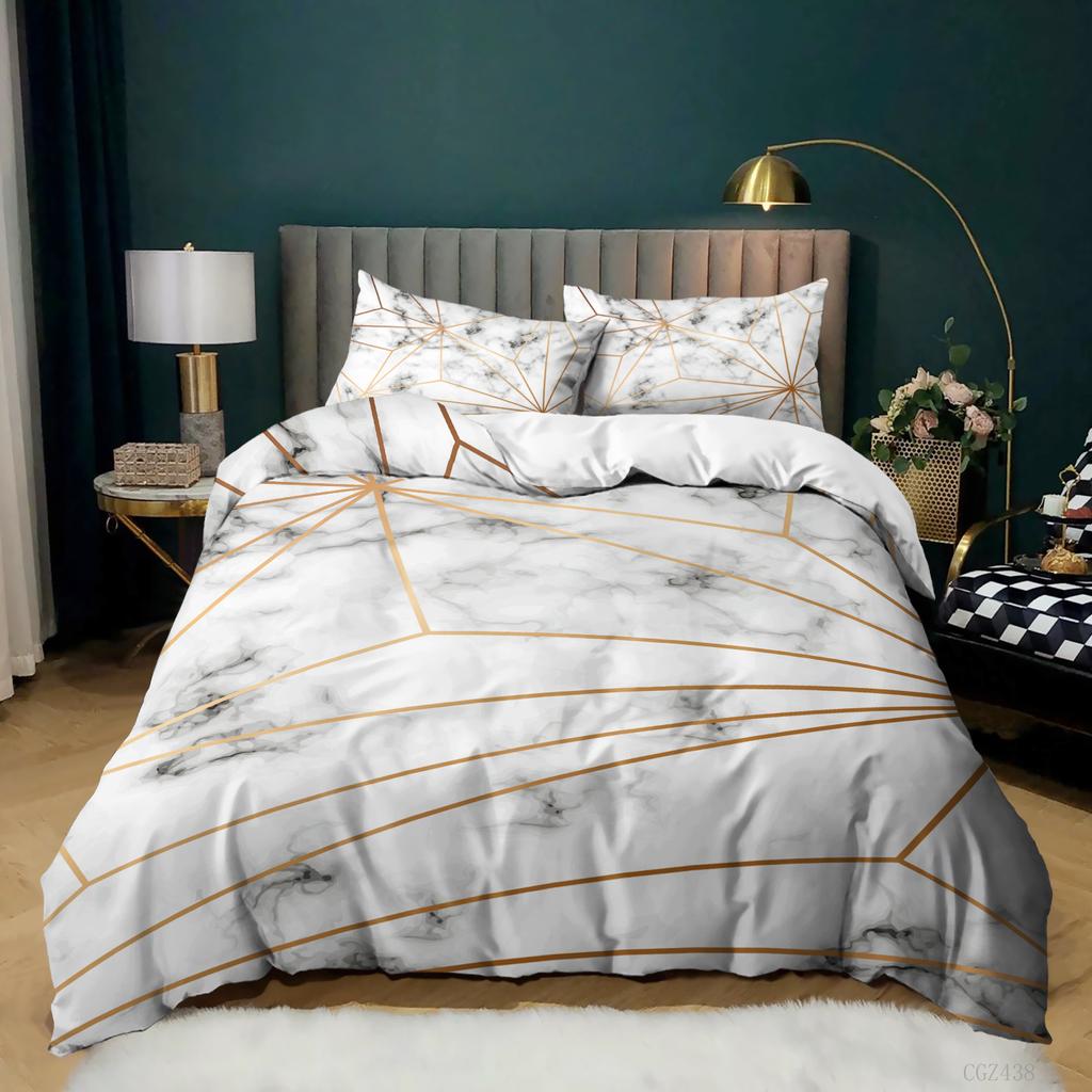 Luxury Black Marble Duvet Cover Set Queen/King/Full/Twin Size Bedding Set Geometric Black Marble Comforter Cover Set Men Women