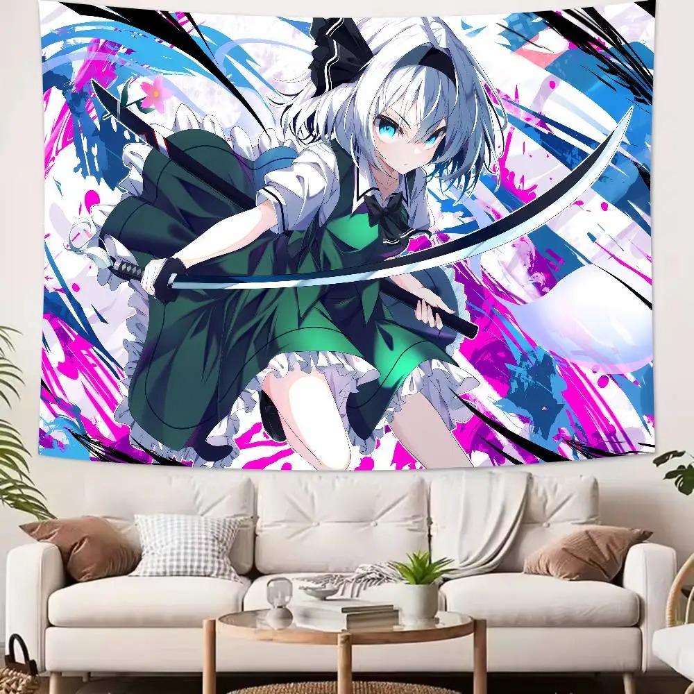 Kawaii Anime Girl Touhou Printed Tapestry Wall Hanging Cute Cartoon Style Fantasy Background Home Decoration