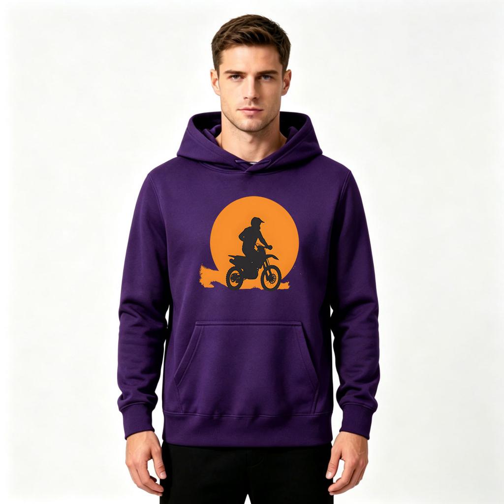 Men's Dirt Bike Rider Sunset Print Pullover Hoodie Casual Long Sleeve Hooded Sweatshirt