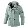 Men's Hooded Winter Jacket with Multiple Pockets, Red-Black Plaid Lining, and Adjustable Cuffs - Beige, Black, Army Green