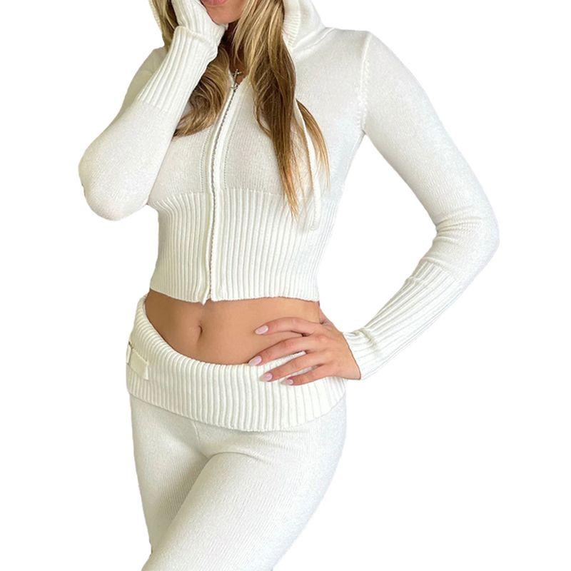 European and American New Knitted Hood Set Women Clothes Fashion Sexy High Waist Long Sleeve Trousers Two-piece Set