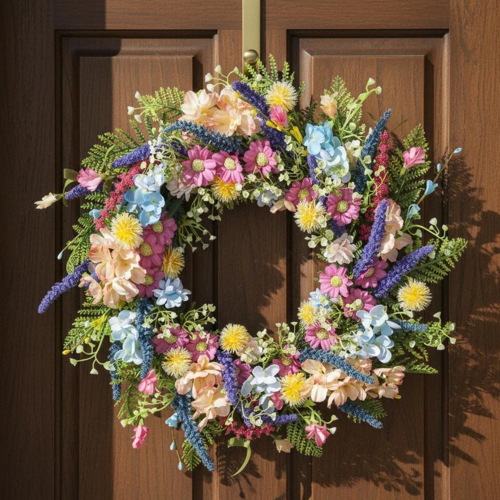 Artificial Flower Wreath Realistic Look Seasonal Floral Wreath Wall Decor Lively Hues House Decoration for Easter, Wedding