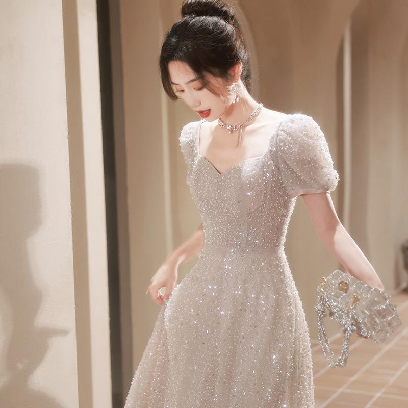 French Evening Dress Sequins 1011 New Light Luxury Niche Birthday Princess Wedding Dress Host Pure Desire Style Evening Dress