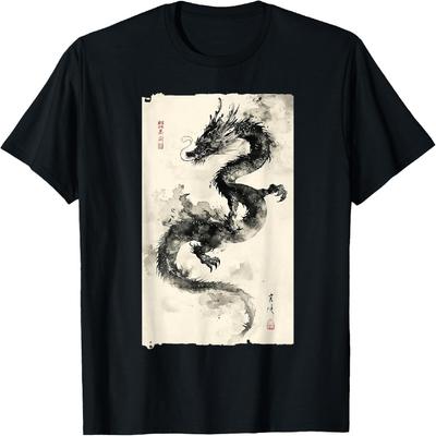 Eastern Dragon Majesty_ Vintage Tuschekunst-Kollektion T-Shirt(1)