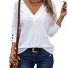 Spring and Autumn Women's Fashion Hollow V-Neck Drop Shoulder Long Sleeve Pullover Shirt