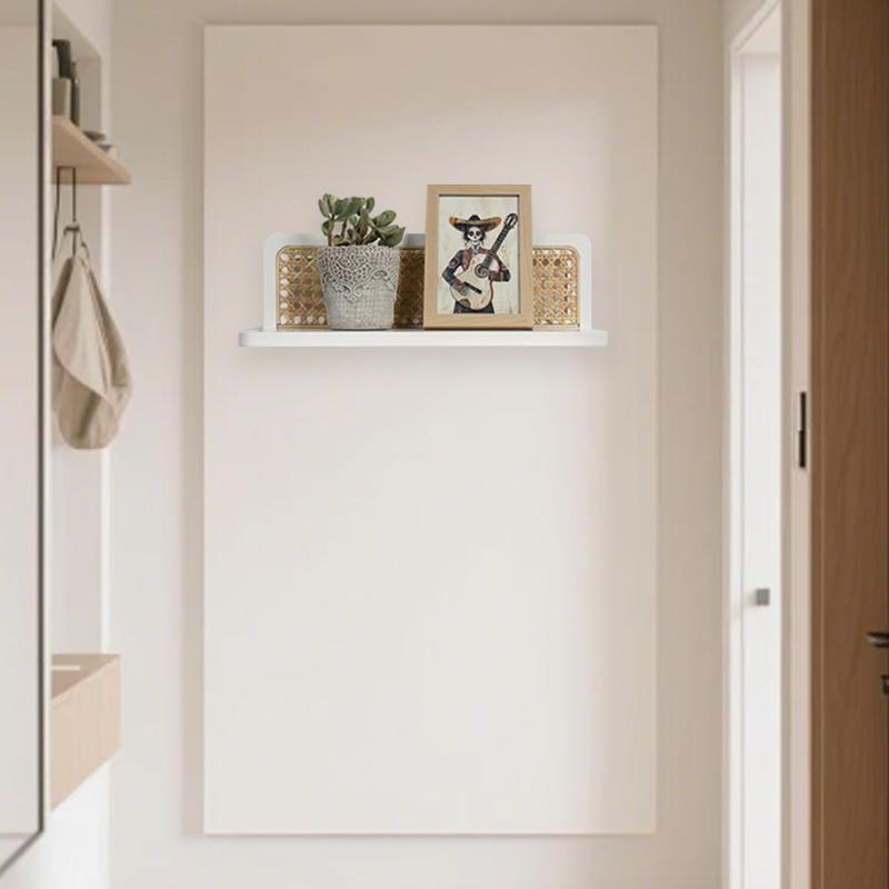 1Pc Wall Decoration Art Decoration Wooden Shelf Bohemian Style Display Rack Natural Rattan Rattan Storage Rack Wall Mounted