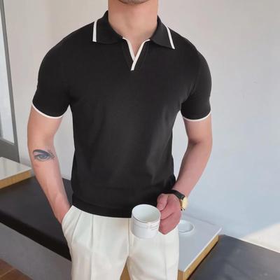 Sommer-Poloshirt aus Eisseide im Slim Fit für Herren – Kurzarm, reine Farbe, lässiger koreanischer Stil