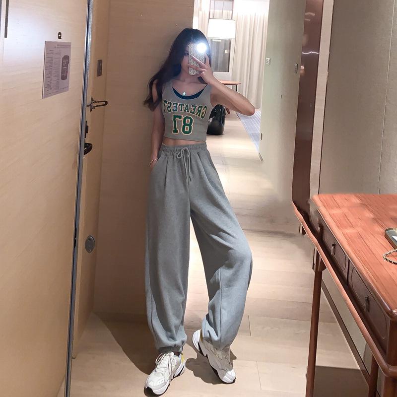 Women's High Waist Casual Chic Sweatpants: Spring/Summer Hong Kong Style, Loose, Slimming, Versatile, Cuffed.