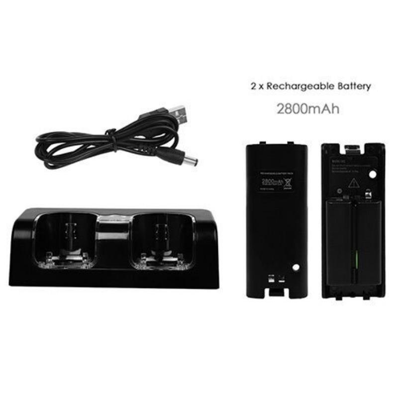 Dual Remote Charging Dock Station and 2 Rechargeable Batteries for Wii