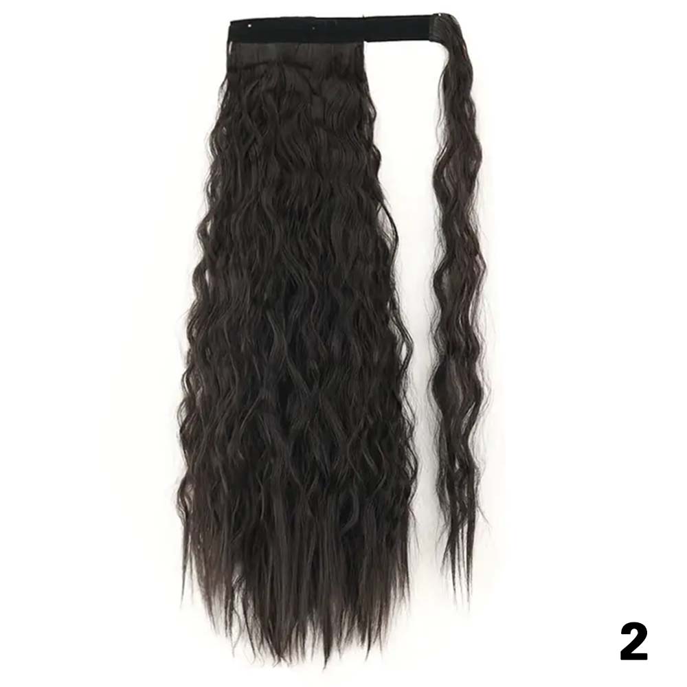 Synthetische Lange Mais Lockige Pferdeschwanzverlängerungen Schwarze Perücke Wickel-Clip-In Pferdeschwanzperücke für Frauen Alltagskleidung