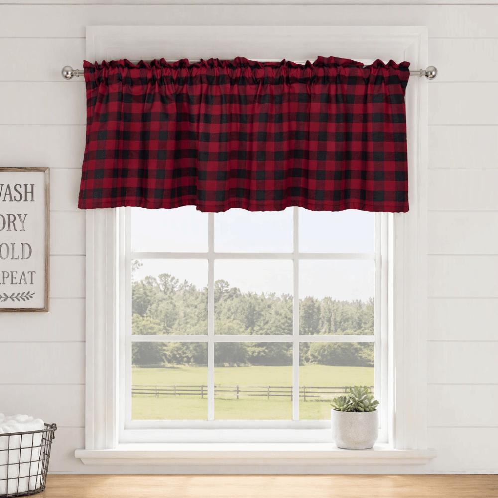 Polyester Door Valance Curtain Red Black Plaid Window Curtain Kitchen Valance Curtain For Kitchen