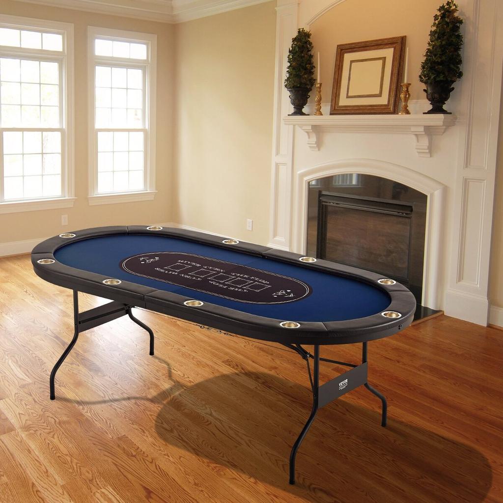10 Player Foldable Poker Table, Blackjack Texas Holdem Poker Table with Padded Rails and Stainless Steel Cup Holders, Portable Folding Card Board Game