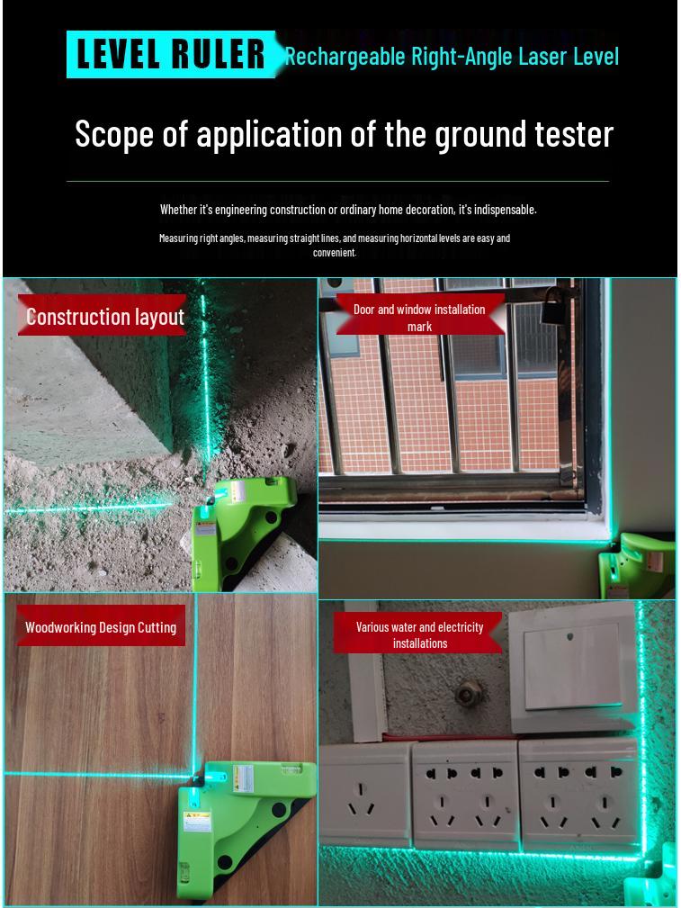 High Precision Infrared Multi-functional Laser Level 90° Right Angle Ruler