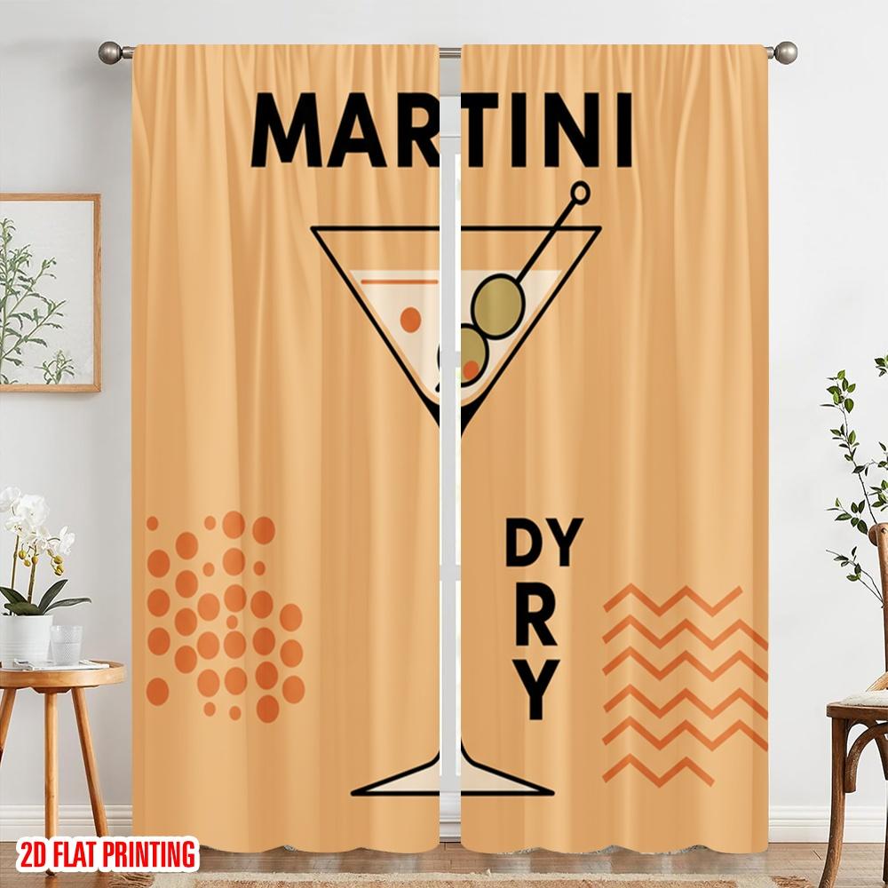 2pcs 2D Flat Printing Window Treatment Curtains Dry Martini Olive Cocktail Polyester Without Electricity Party Decorations