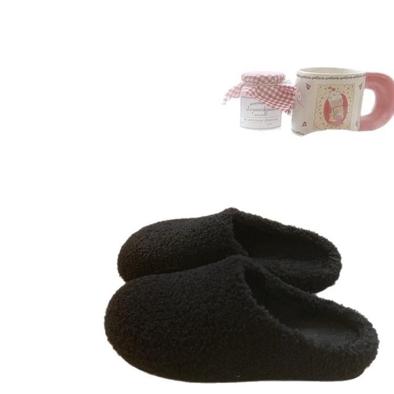 White Fluffy Shoes Women's Shoes Flat-bottomed Bag Head Half Slippers Autumn and Winter Wear Warm Plush Cotton Slippers Fluffy Drag Women's Models