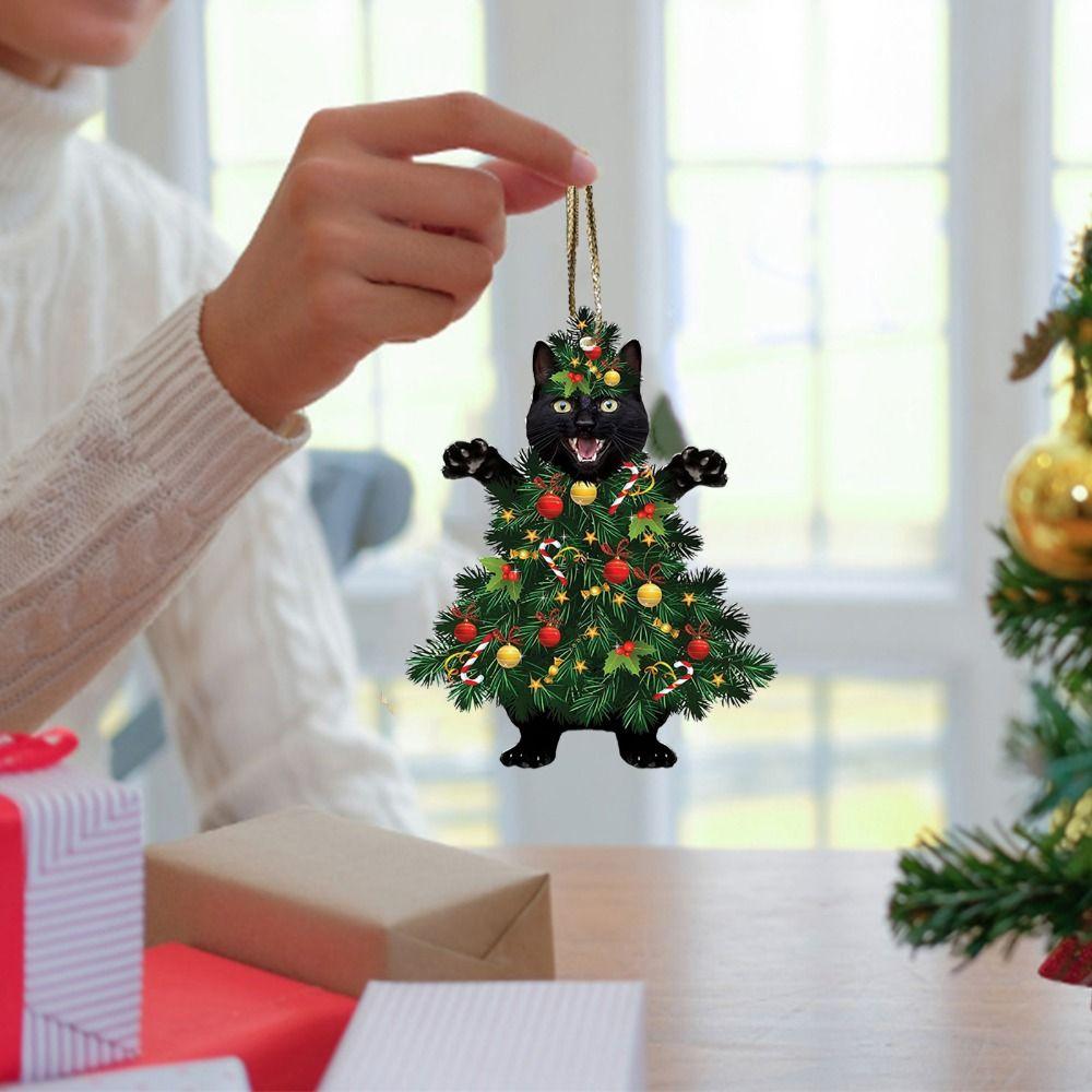 Decorative Xmas Black Cat Pendant Acrylic Black Cat Car Pendant  Festival Party
