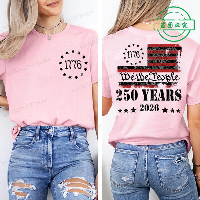 Summer Short Sleeve T-shirt Vintage Independence Day Women's Loose Casual Soft Plus Size Top 250th America Anniversary Shirts