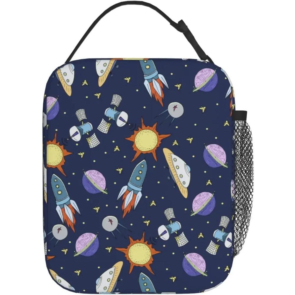 Stars Planet Spaceship Rocket Lunch Bag for Men Boys Insulated Lunch Box Reusable Waterproof Portable Thermal Bento Tote Bag