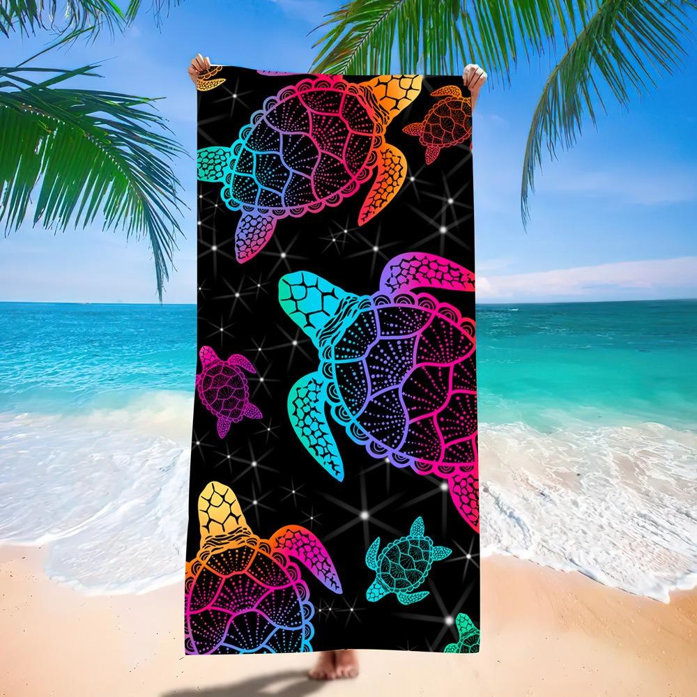 Black Gold Mandala Beach Towel Bohemian Floral Quick Dry Polyester Bath Towel for Summer Vacation Sandproof Swim Pool Blanket