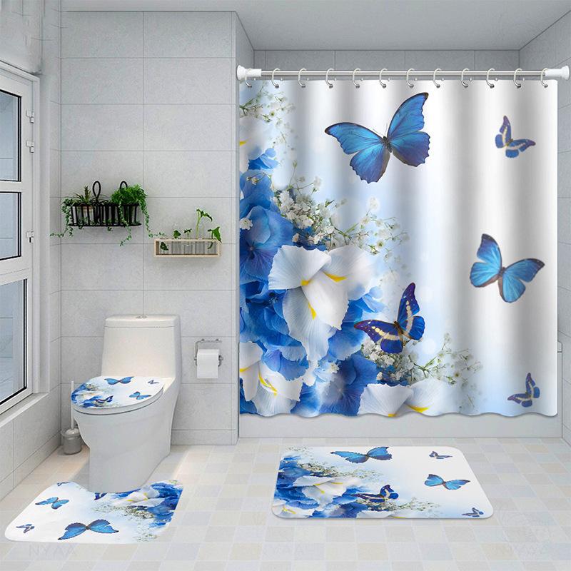 Exquisite Digital Printing Shower Curtain Four-Piece Fashion Shower Curtain Creative Personality Butterfly Series Shower Curtain