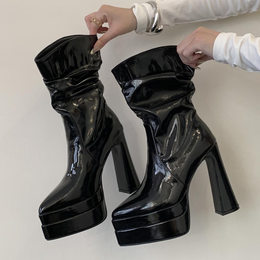 Eilyken Solid Platform Woman Ankle Boots Pointed Toe Square High Heels Shoes Punk Style Modern Bottes Femmes