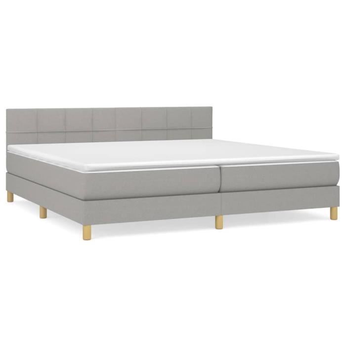 3140641 vidaXL Lit à sommier tapissier avec matelas Gris clair 200x200cm Tissu