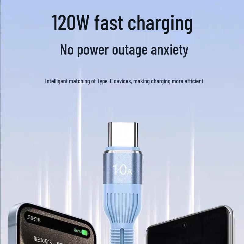 120W Dual Type-C Fast Charging Cable for Apple, Xiaomi, and Vivo (10A)