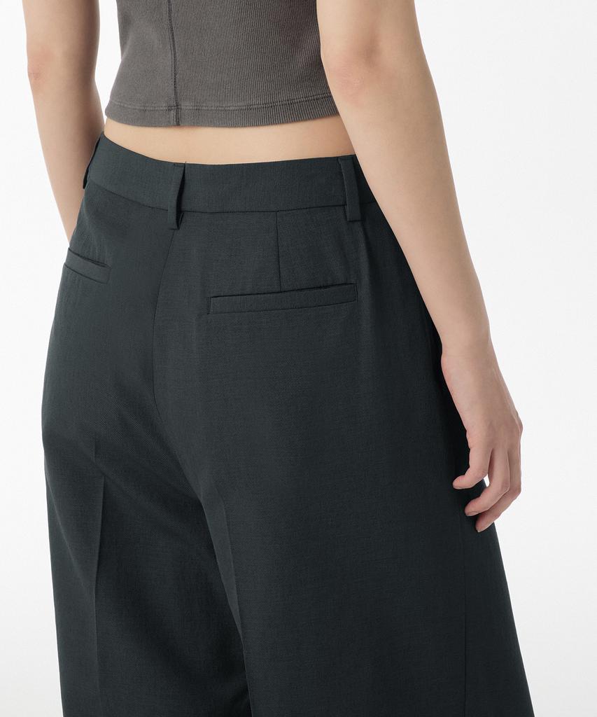 MUSINSA STANDARD WOMAN Women'S Cool Touch Low Waist Deep Tuck Wide Slacks [Dark Gray]