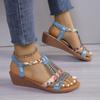 Women's Plus Size Peep Toe Rhinestone Flats, Casual Summer Sandals