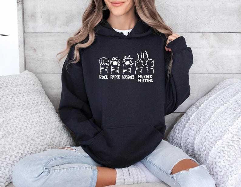 Autumn And Winter, Kitten Cat Paw Pattern, Printed Long-Sleeved Top Trendy Fashion Women'S Hooded Sweater