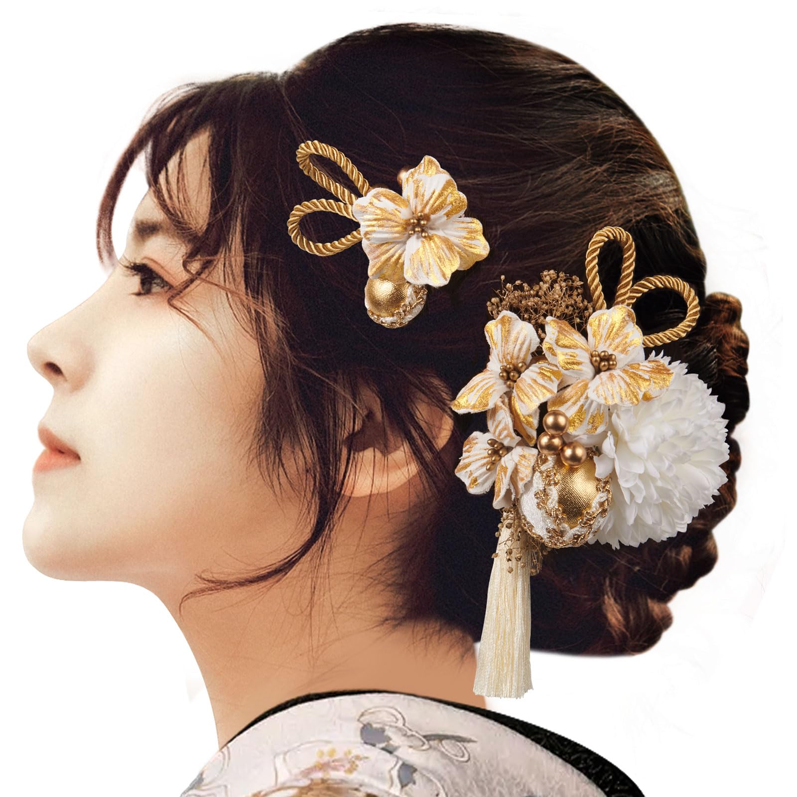 

OTAKUMARKET Hair Ornaments for and Features Mizuhiki Artificial and Set in 2 Colors Coming-of-Age Ceremonies, Hakama, Graduations, Yukata, Furisode, платиновый
