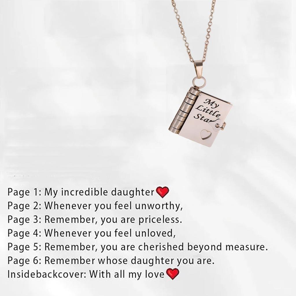 Personalized My Star Book Necklace, My Incredible Book Necklace With Custom Name And 6 Pre Carved Information Openable Adjustable Pendants