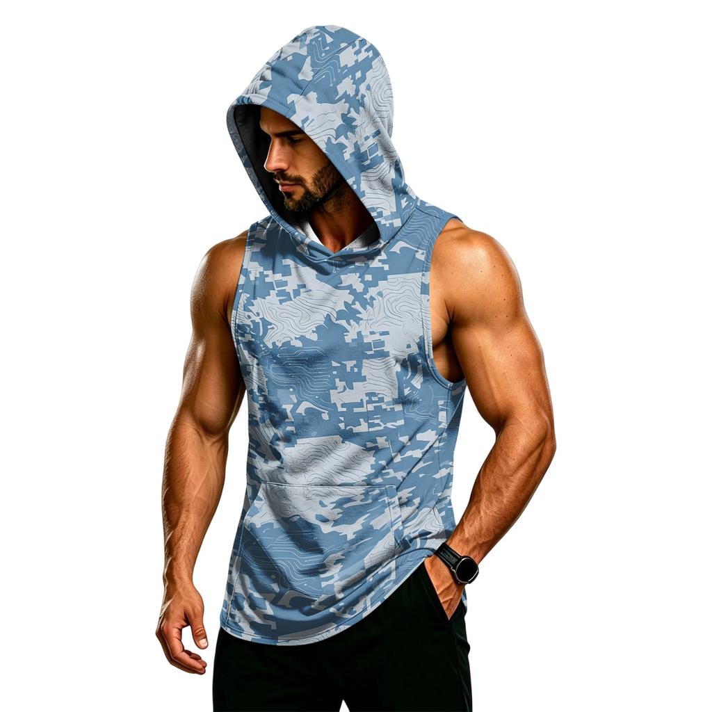 Men's Sleeveless Hoodie Muscle Fit Tank Top Breathable Quick Dry Gym Workout Fitness Vest for Training