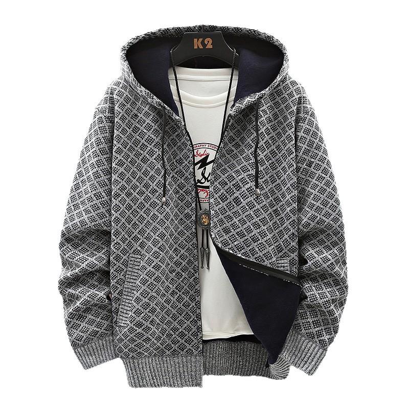 Good Quality Autumn and Winter New Men's Casual Hooded Sweater Jacket Versatile Velvet Thickened Jacket