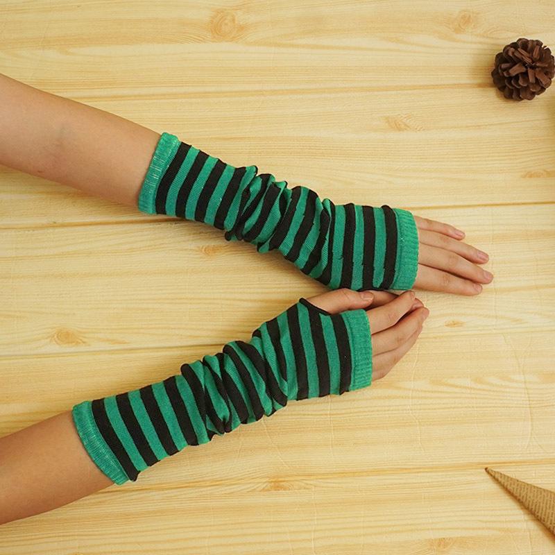 Couple's Korean Style Winter Warm Knitted Woolen Arm Warmers Men and Women Ninja Style Fingerless Gloves Striped Arm Sleeves