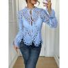2025 Autumn Women's Sexy Ripped Bell Sleeve Knit Lace Top – European & American Style
