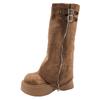 Retro Brown Premium British Platform High Boots Women's 2025 New Summer with Skirt Versatile Trouser Boots