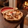 Christmas Tableware for Home Decor Tree Serving Platter, Wooden Snack Tray Holiday Parties, Multi-Compartment Food Display Elk Design Dessert
