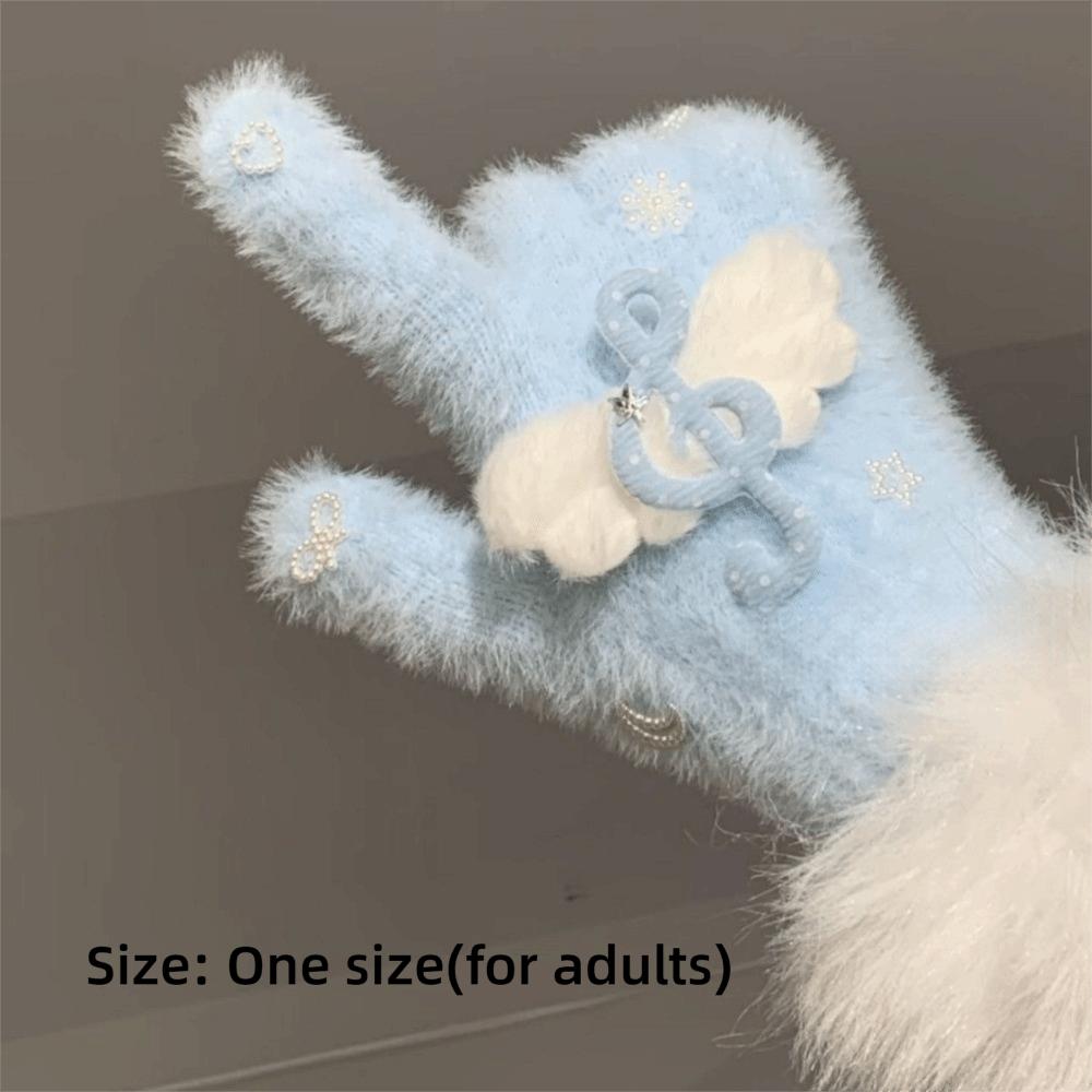 Mink Velvet Knitted Gloves Windproof Five Finger Gloves Fashion Plush Gloves
