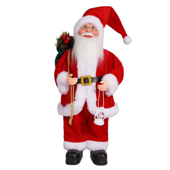 12" Santa Claus Figurine Christmas Standing Santa Claus Doll with Gifts for Holiday Home Office Table Decoration