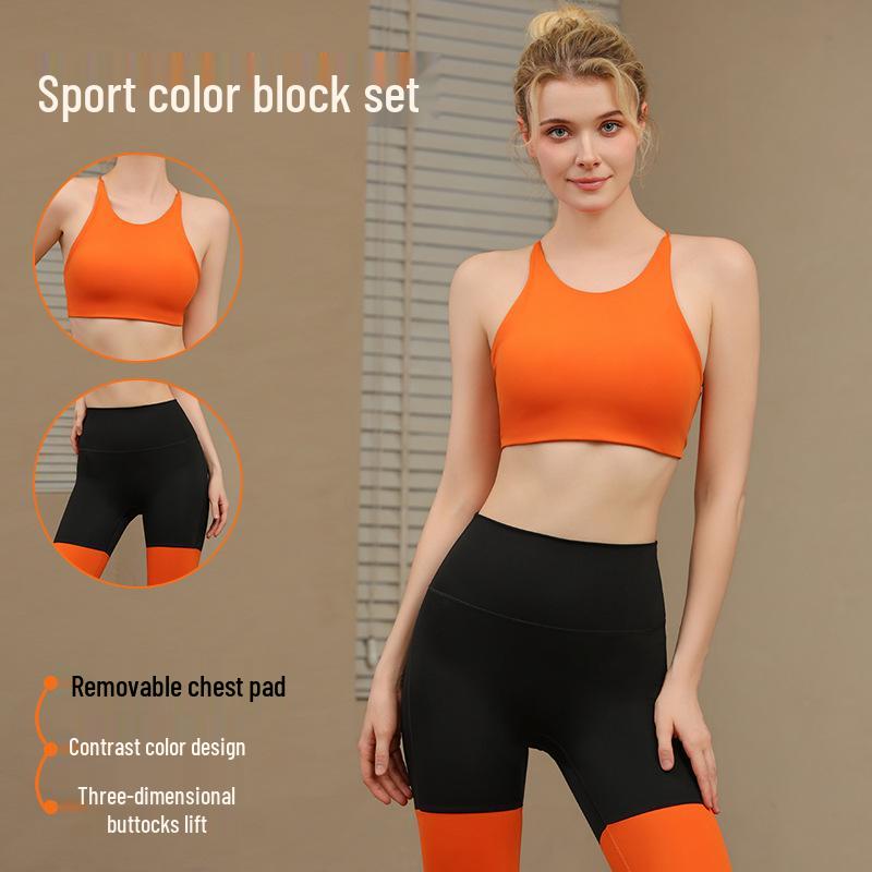 

Women s Summer Yoga Suit: Color Block Shockproof Sports Bra & Vest Fitness Set Medium