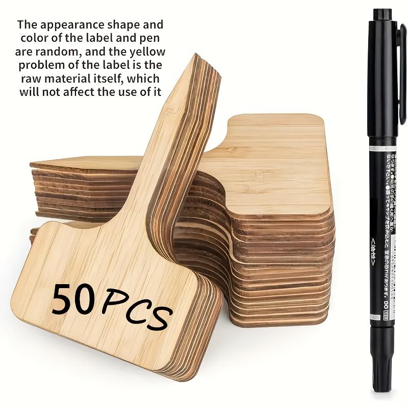 

50pcs Waterproof Bamboo Garden Labels with 1 Marker Pen Durable T-Type Plant Tags for Indoor Outdoor Plants Seedlings Vegetabl жовтий